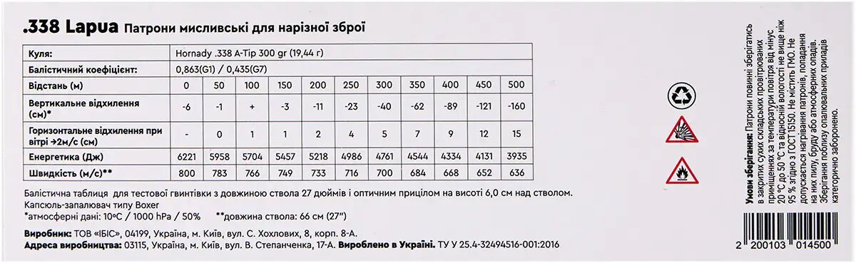 Патрон STS кал .338 Lapua Magnum пуля A-Tip Match масса 300 гр (19.44 г) Фото 2